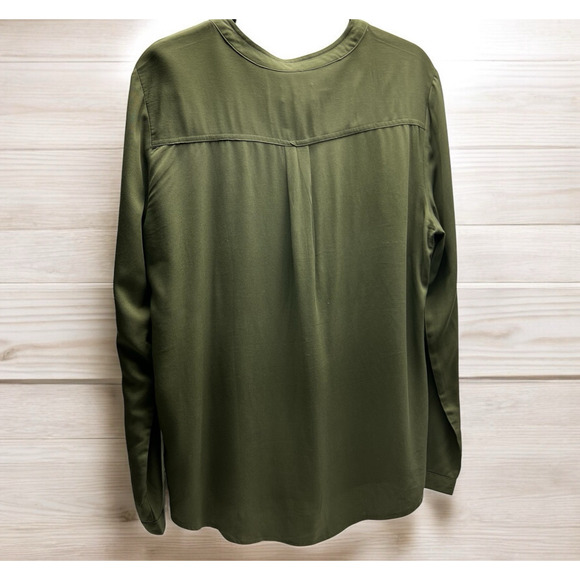 Per se by Carlisle Button Front V Neck Blouse Women's Size Large Olive Green - Picture 4 of 7
